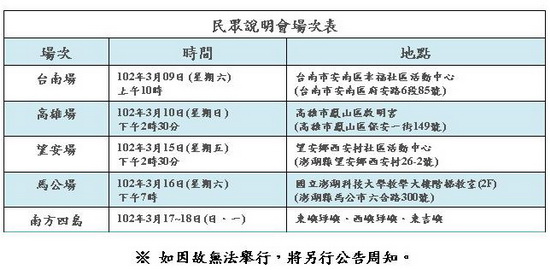 民眾說明會場次表